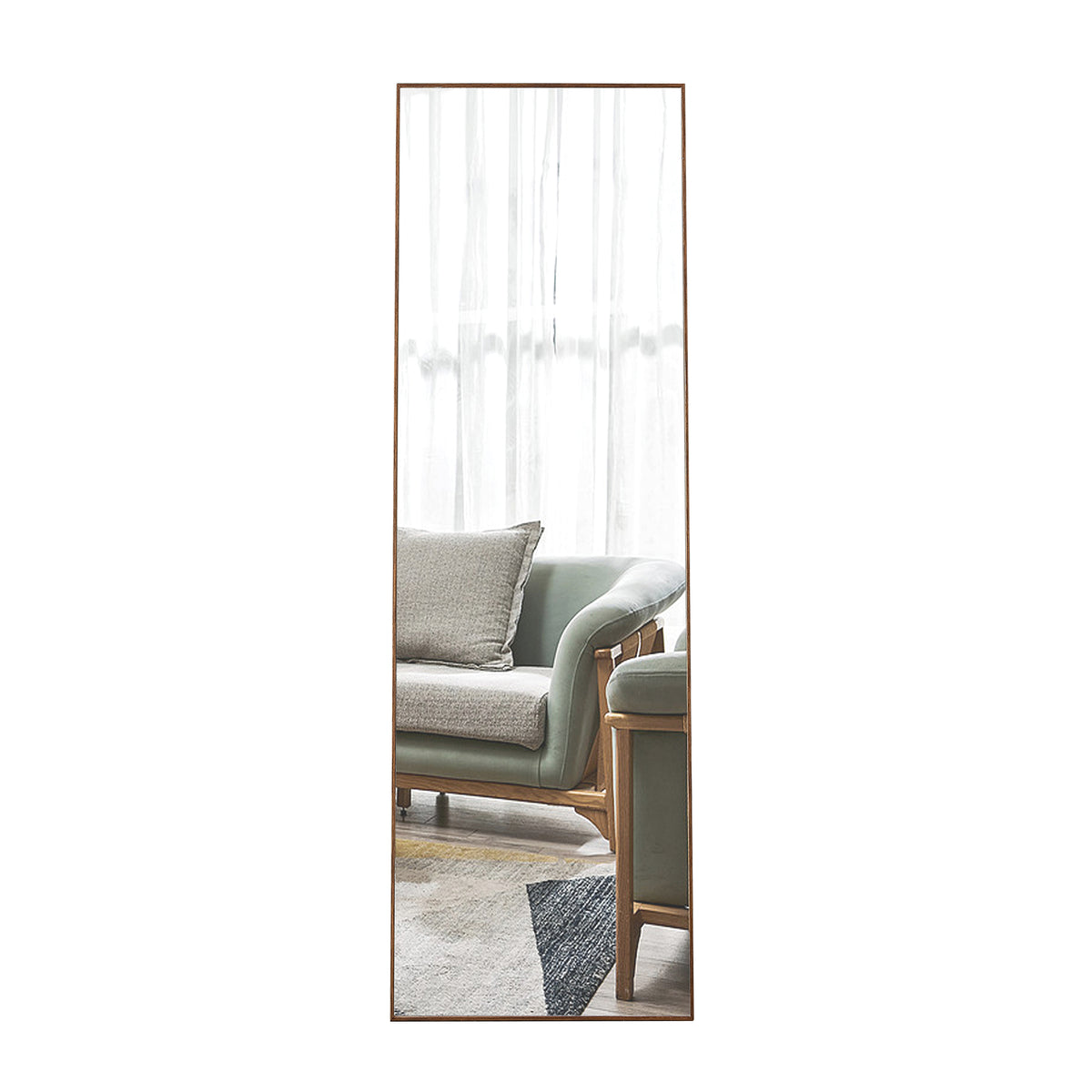 Brown Full-Length Floor Mirror Solid Wood Frame