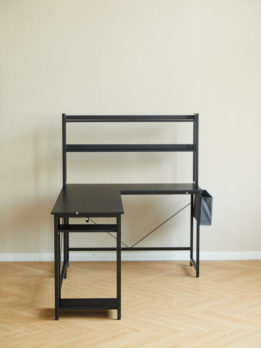 94.5" Office Gaming Desk with Storage Shelves Black