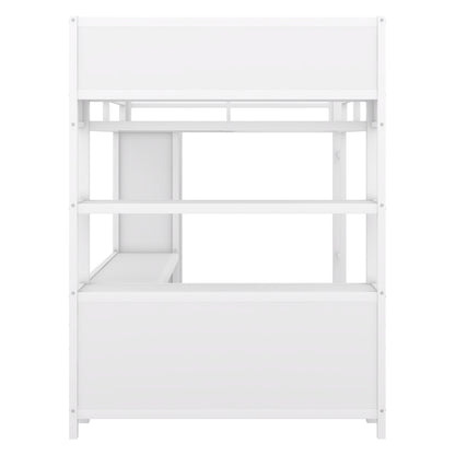 Full Loft Bed with Wardrobe and Shelf White