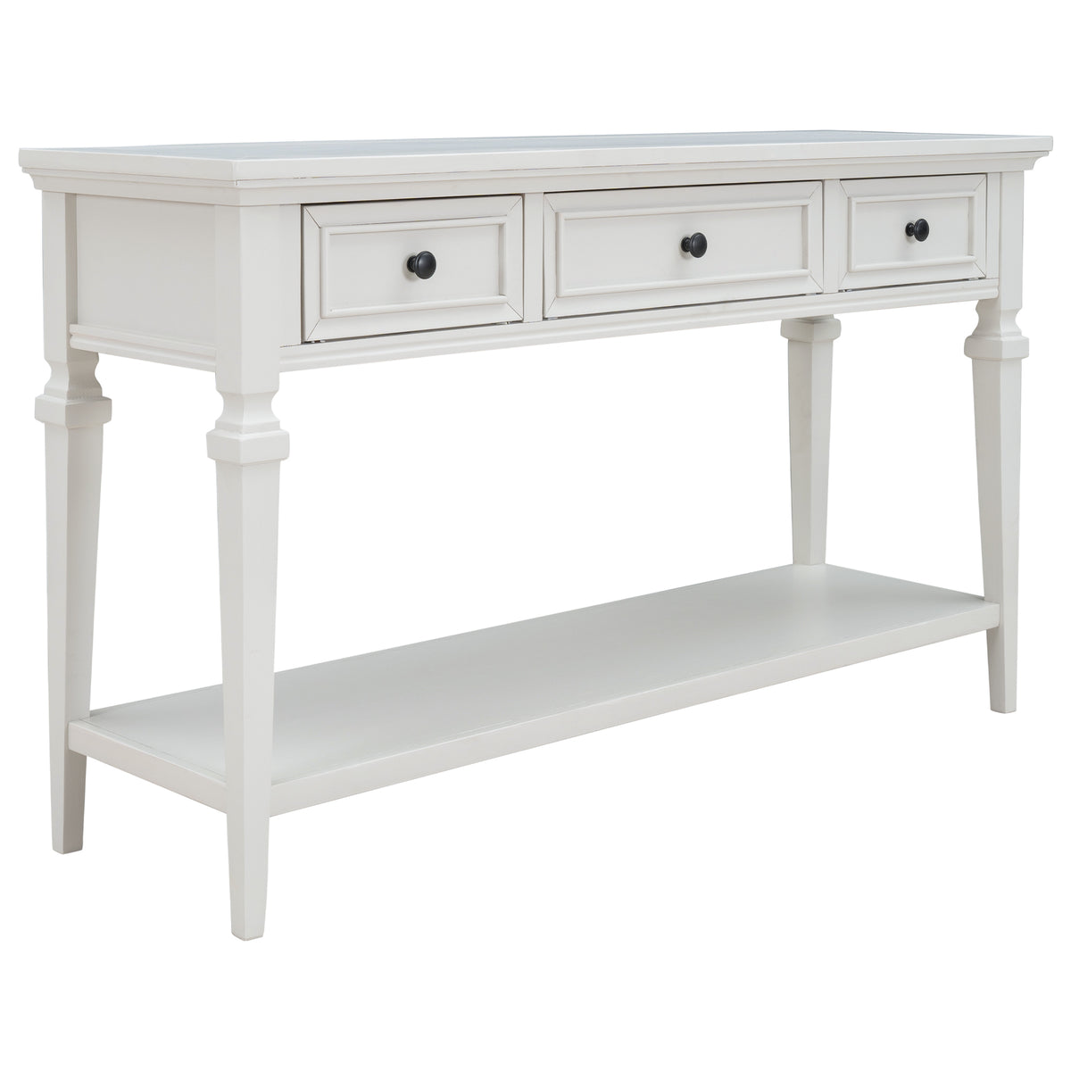 White Wood Console Table with Drawers