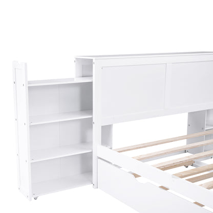 Full Storage Platform Bed with Trundle White
