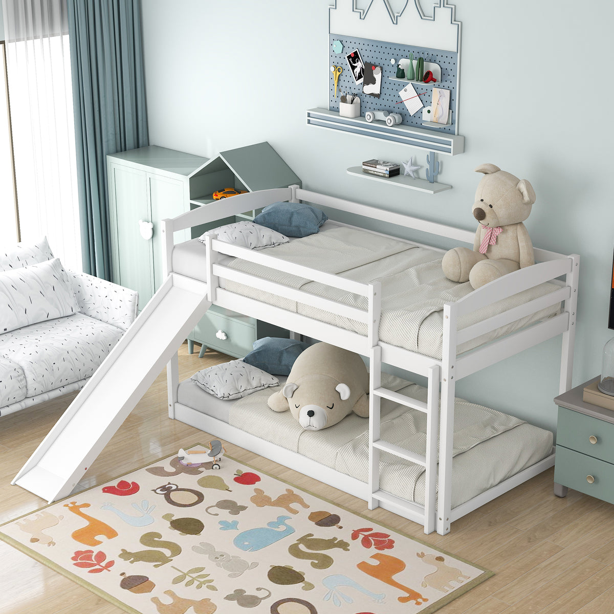 Twin Over Twin Bunk Bed with Slide White