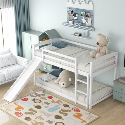 Twin Over Twin Bunk Bed with Slide White