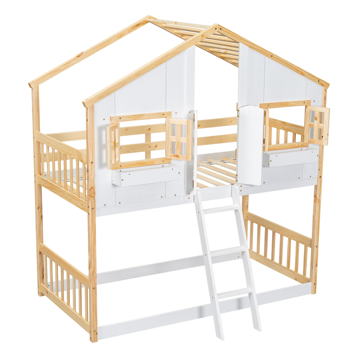 Twin House Bunk Bed Natural White