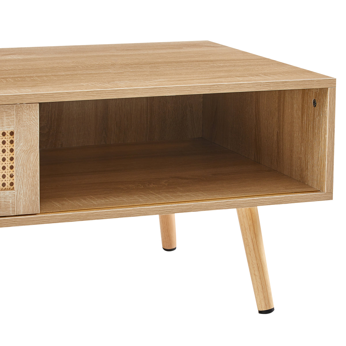 Rattan Coffee Table with Sliding Door Storage