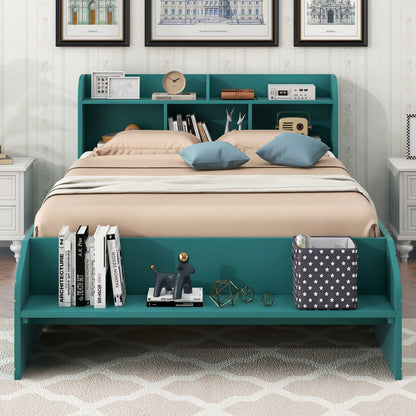 Full Platform Bed with Headboard Dark Green