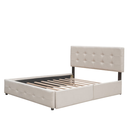 Upholstered Platform Bed Queen Dark Beige