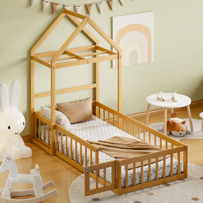 Twin Children’s Bed with Rack Natural
