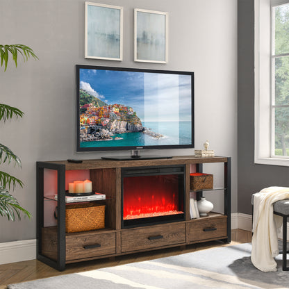 60-Inch Electric Fireplace Media Console Barnwood Finish