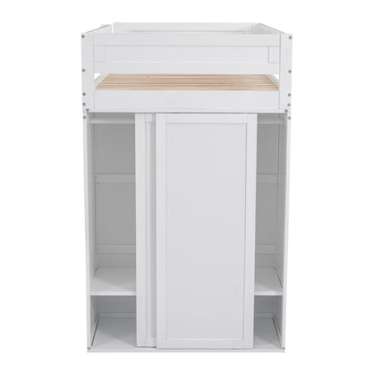 White Twin Loft Bed with Desk