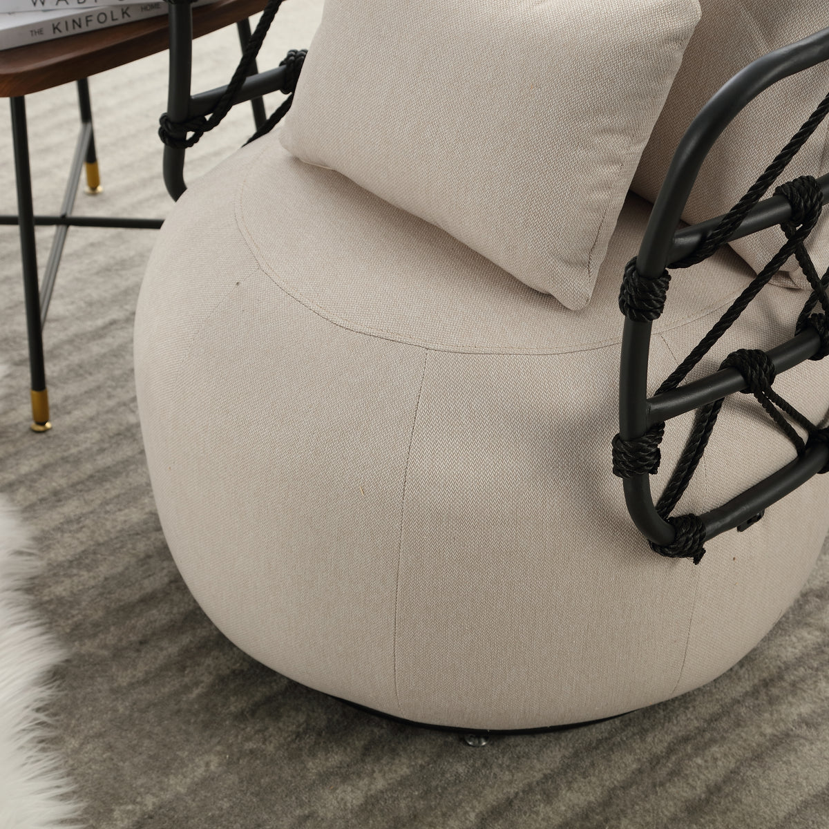 Tufted Linen Accent Chair – Metal Stand