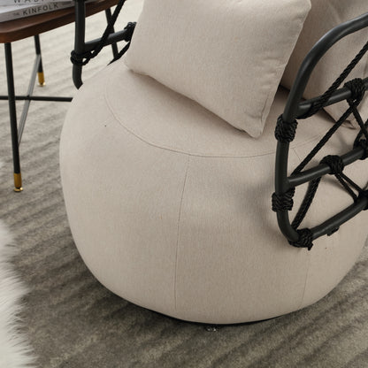Tufted Linen Accent Chair – Metal Stand