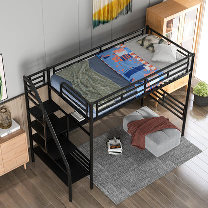 Metal Loft Bed with Desk Gray