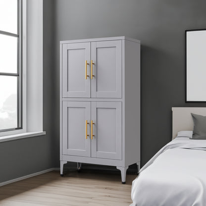 Grey Metal Kitchen Storage Cabinet with Doors