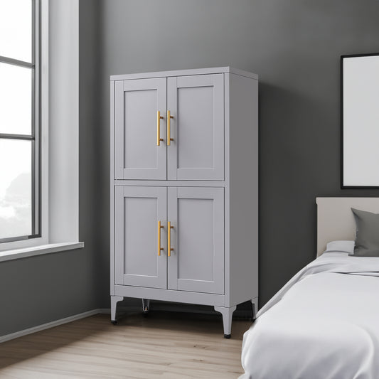 Grey Metal Kitchen Storage Cabinet with Doors