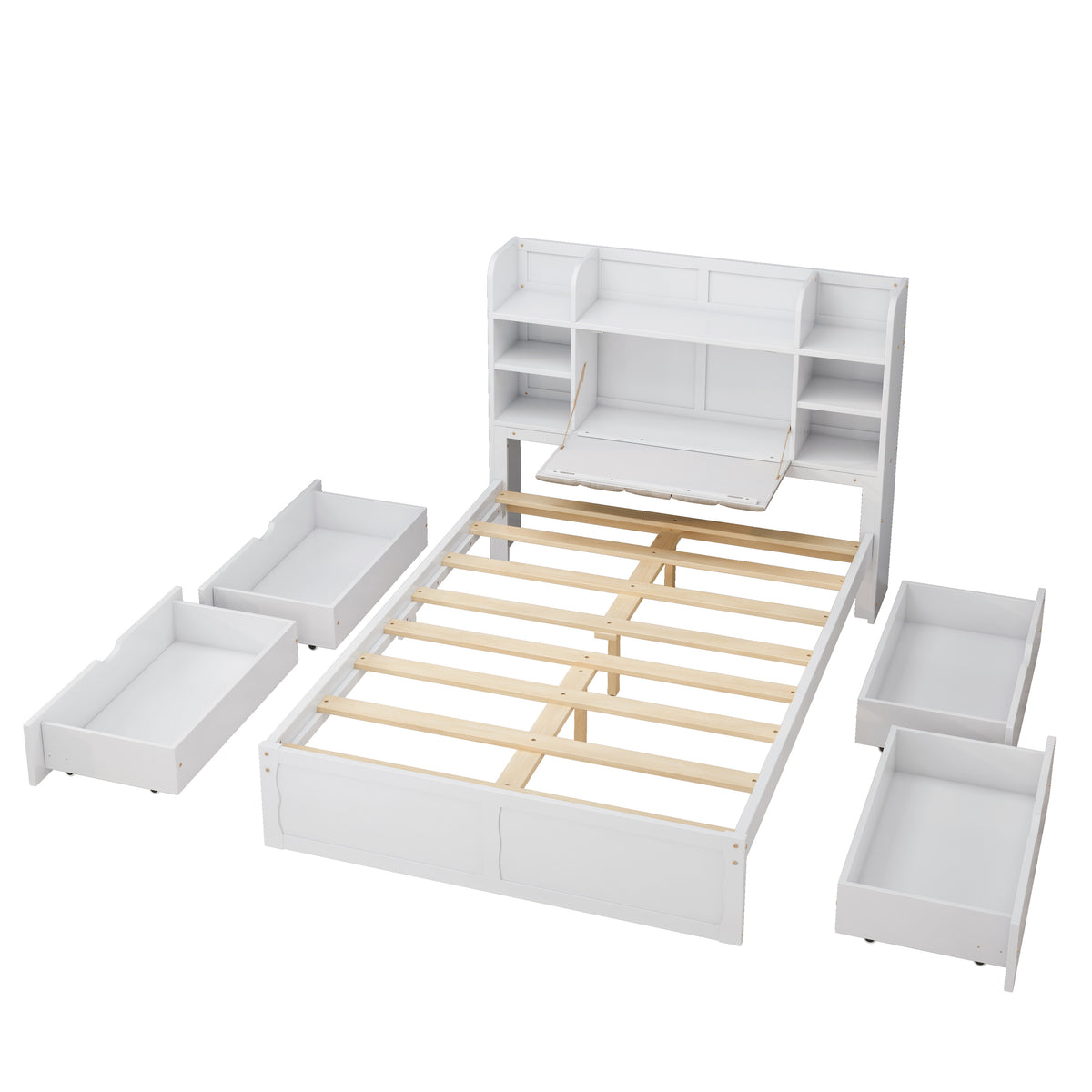 Multi-Functional Full Platform Bed with Drawers White