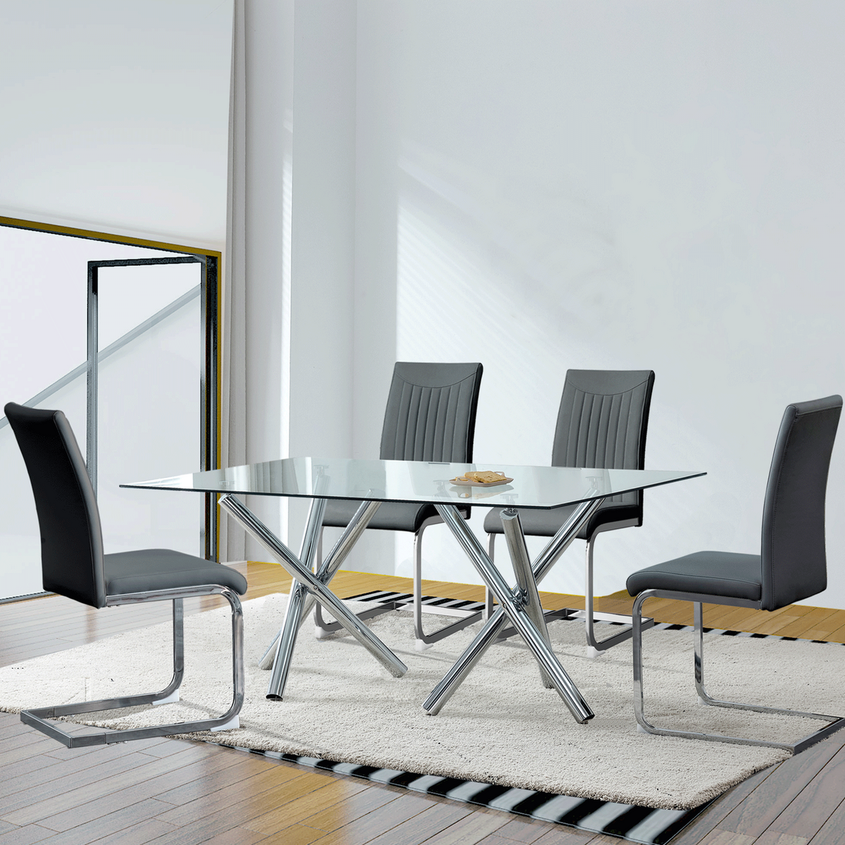 Modern Glass Dining Table – 71" Rectangular Table for 6-8 People