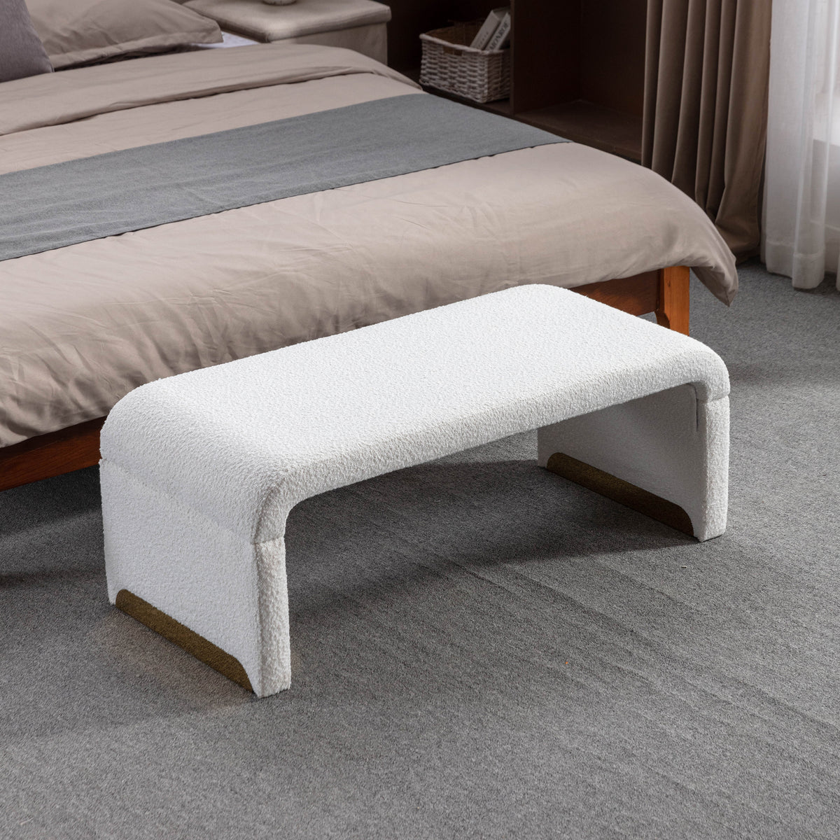 Boucle Loveseat Ottoman – Ivory White