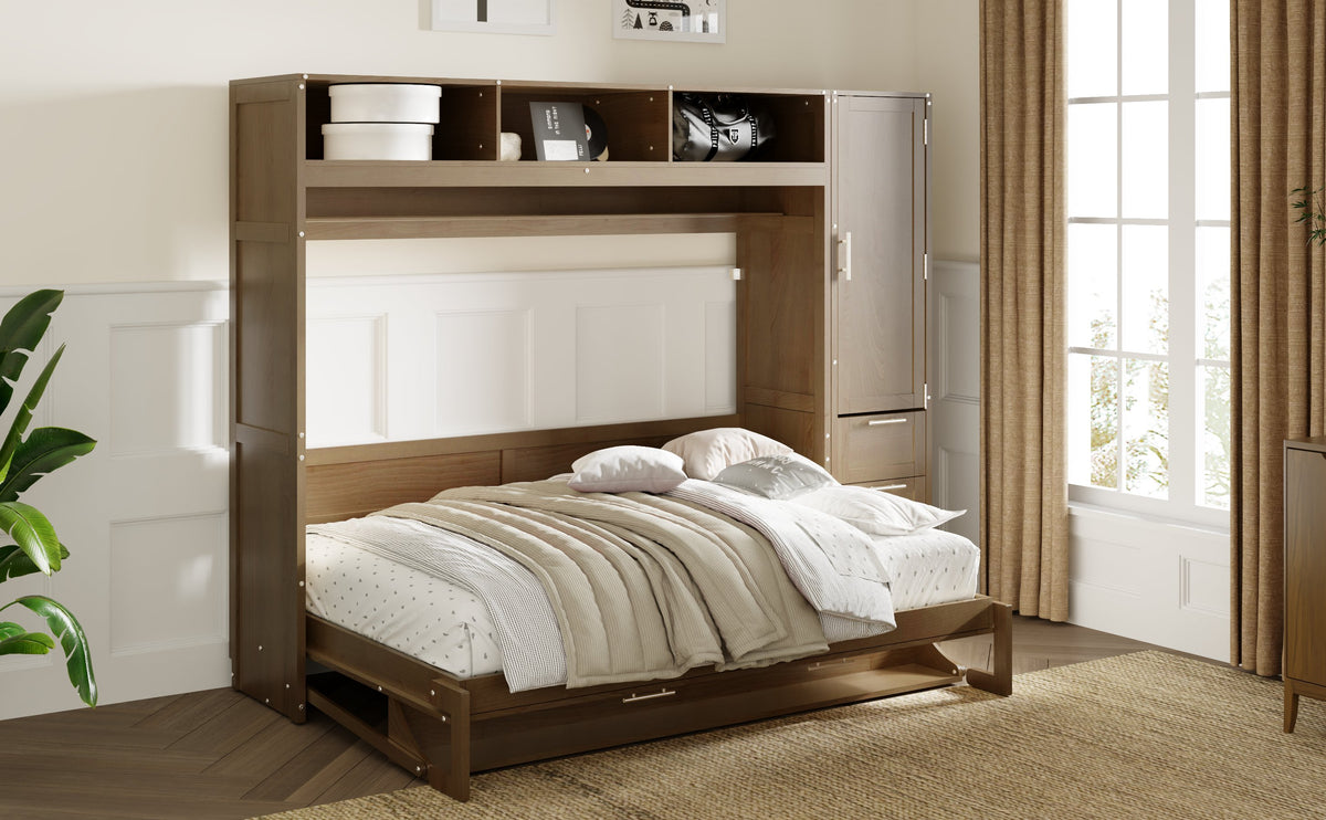 Antique Grey Murphy Bed with Storage Drawers