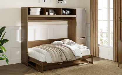 Antique Grey Murphy Bed with Storage Drawers