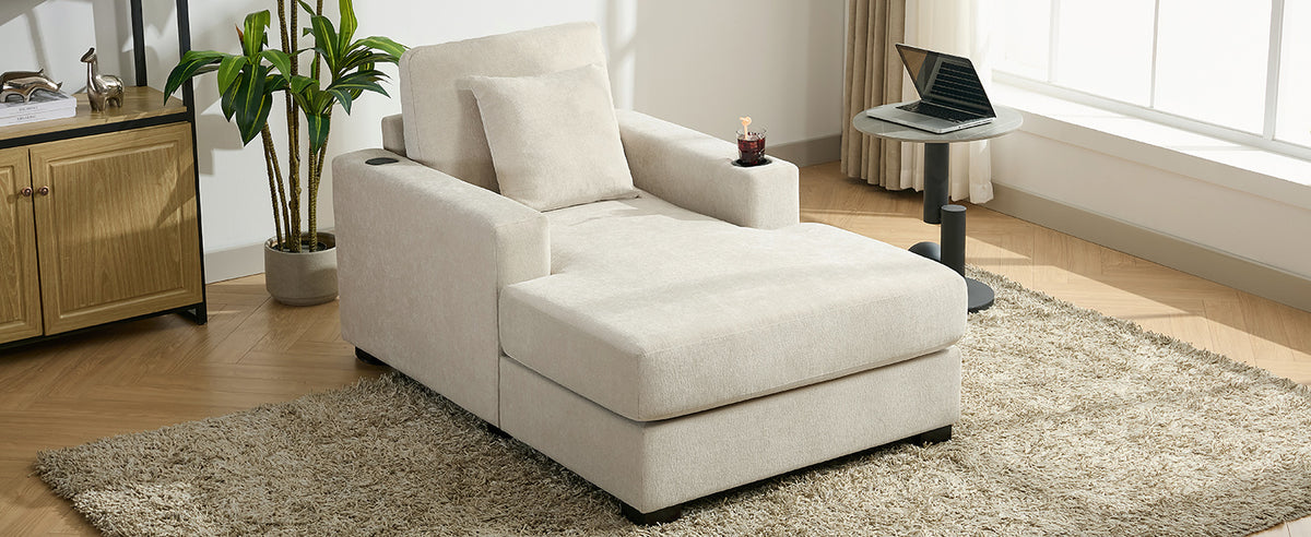 Oversized Chaise Lounge with Pillows Cream