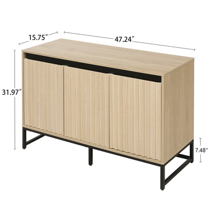 Engraved 3-Door Sideboard Cabinet with LED Lighting