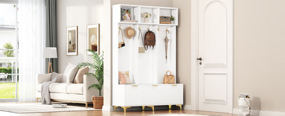 Luxury Storage Hall Bench with Gold Hooks Gray
