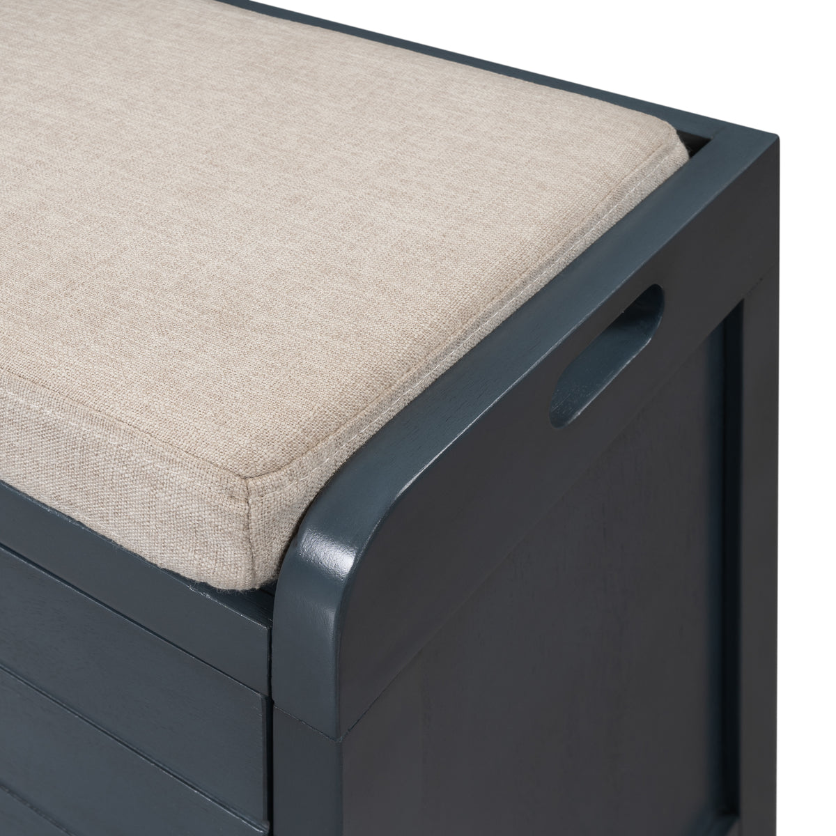 Navy Storage Bench with Rattan Basket