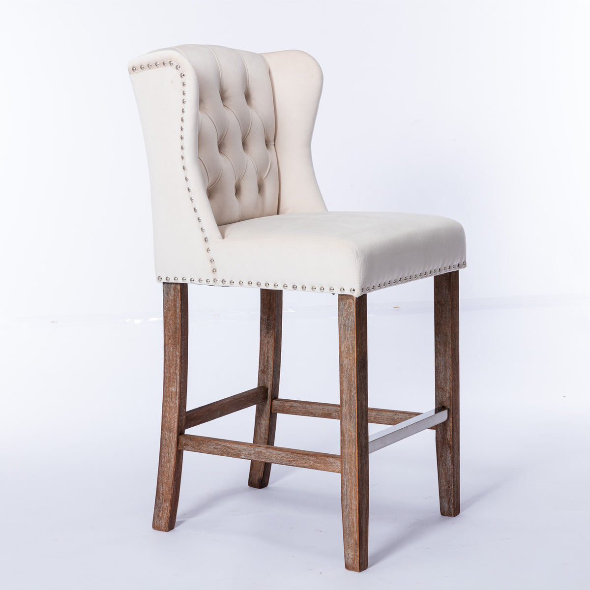 Upholstered Counter Bar Stools Set of 2 Beige