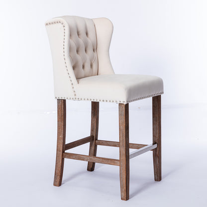 Upholstered Counter Bar Stools Set of 2 Beige