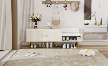 Modern Hidden Storage Bench White Upholstered Seat