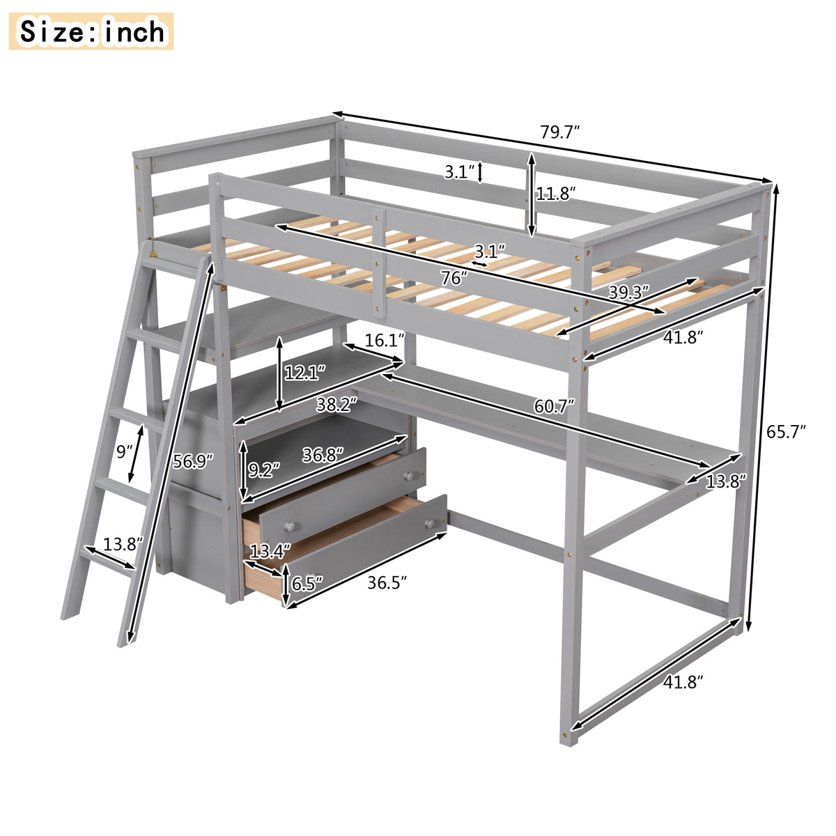 Twin Loft Bed Gray