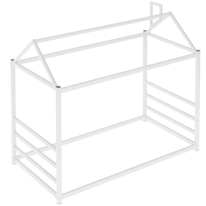 House Platform Bed with Chimney Roof – White