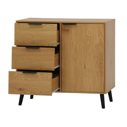 Natural Wood Storage Cabinet with Drawers and Doors