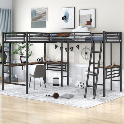 Twin Metal Loft Bed with Desk Black