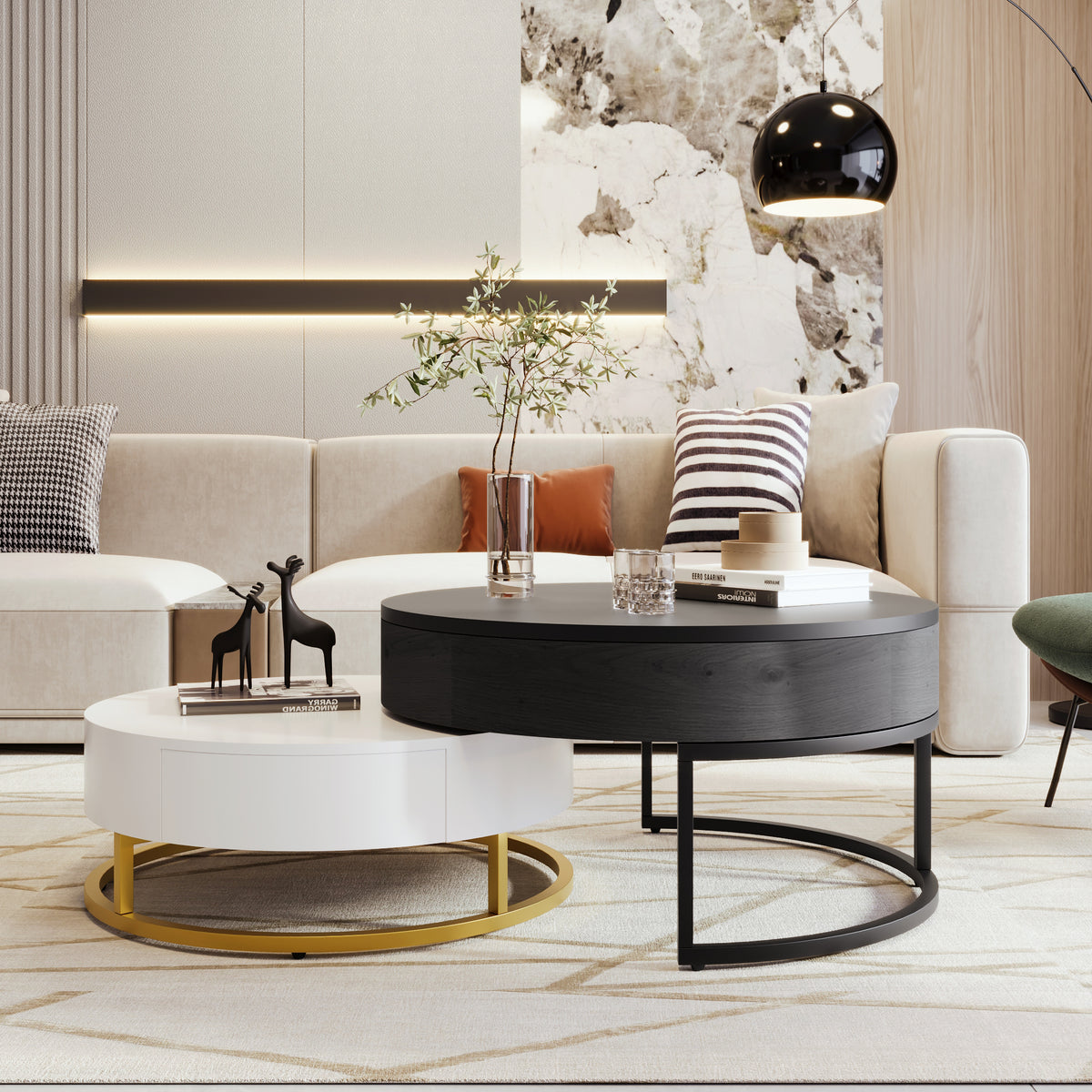 Lift-Top Coffee Tables with Drawers Black