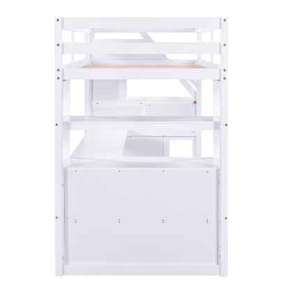 Twin Loft Bed with Storage Staircase White
