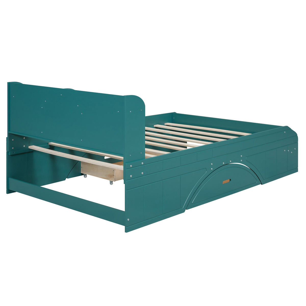 Full Platform Bed with Headboard Dark Green