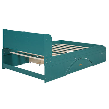 Full Platform Bed with Headboard Dark Green