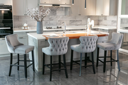 Velvet Wingback Bar Stool Set (2 pcs) – Gray