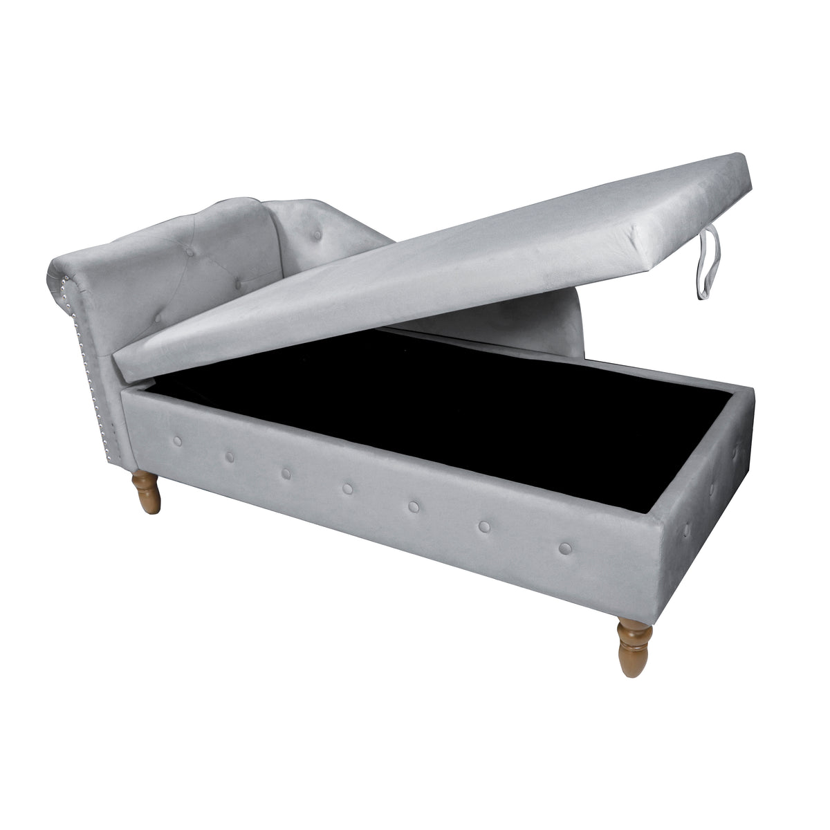 Grey Velvet Lounge Chaise – Modern Roll Arm