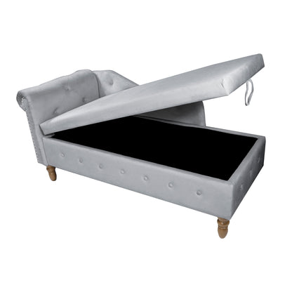 Grey Velvet Lounge Chaise – Modern Roll Arm
