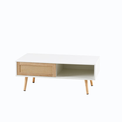Rattan Coffee Table with Sliding Door White
