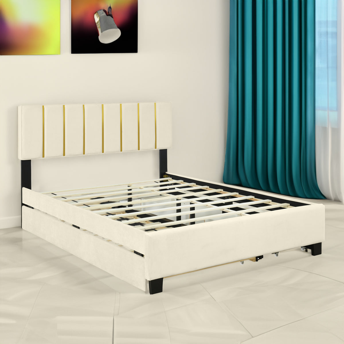 Queen Upholstered Bed Beige