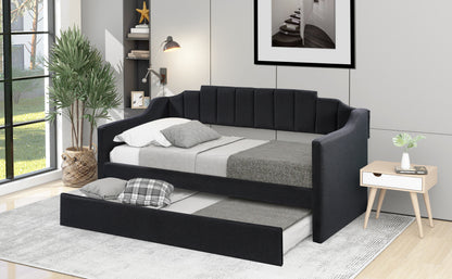 Twin Upholstered Daybed with Trundle – Black