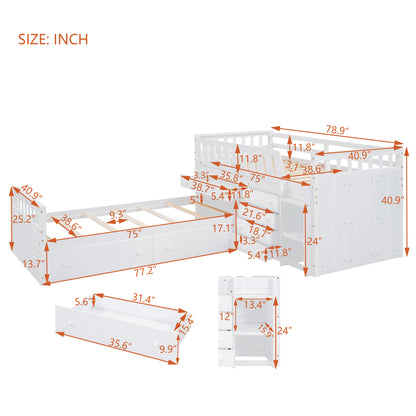 L-Shaped Twin Loft Bed with Storage White