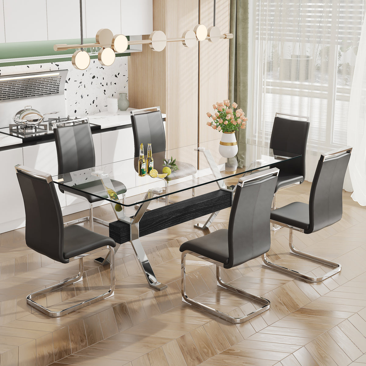 Glass Dining Table – Silver Metal Legs