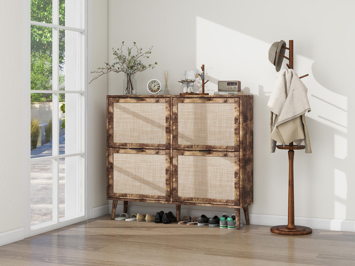 4-Door Freestanding Shoe Cabinet with Storage Shelves