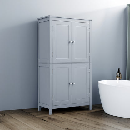 Gray Bathroom Floor Cabinet with Adjustable Shelves