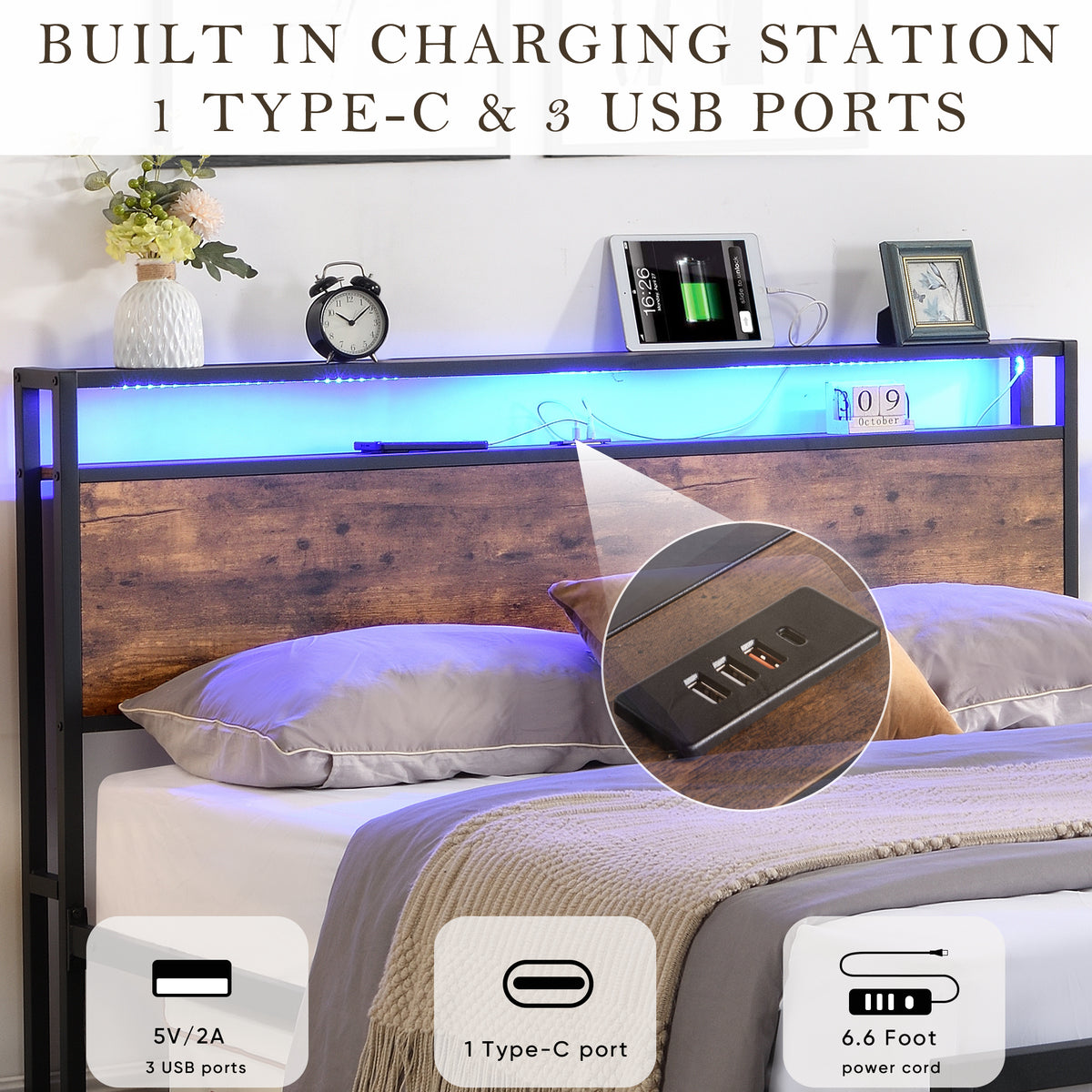 LED Storage Bed Grey